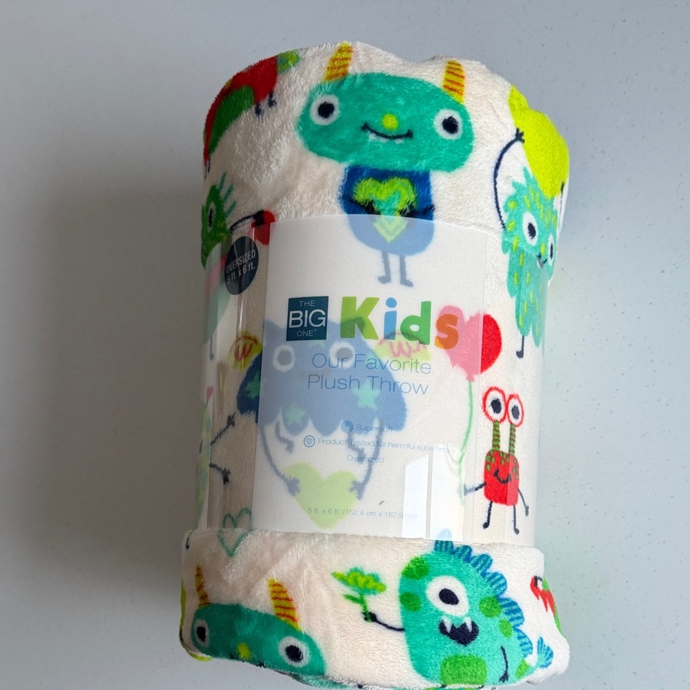 The Big One Kids Plush Throw - Green and Blue Monsters